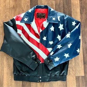 Unisex Leather World By Lucky Leather Patriotic Biker Motorcycle Jacket, Sz Lg